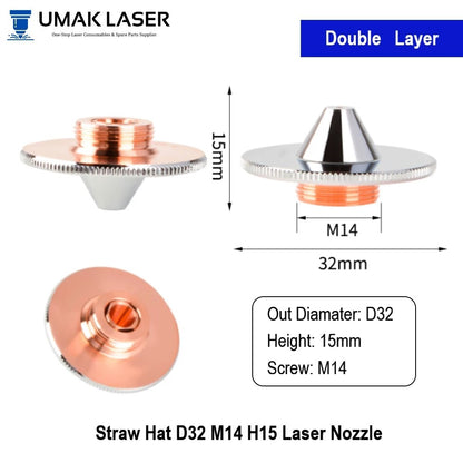 Universal D32 M14 Straw Hat Laser Nozzles | High-Power Fiber Cutting Tips