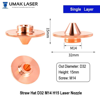 Universal D32 M14 Straw Hat Laser Nozzles | High-Power Fiber Cutting Tips